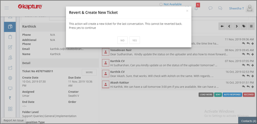 Revert & Create New Ticket